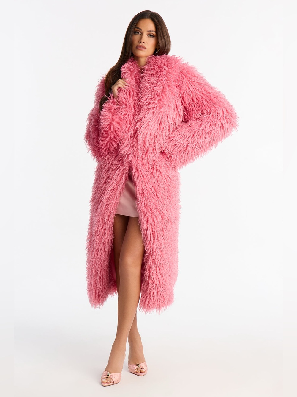 NWT Fashion Nova Pink Faux Fur Long Coat 3X - Picture 2 of 9